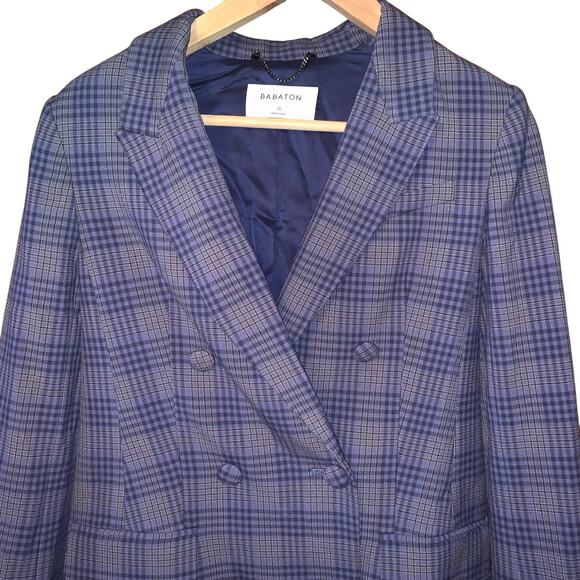 Aritzia Babaton Samuel blue gray double-breasted plaid blazer - Picture 4 of 10